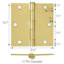 Charnière de porte, 3,5 po, rayon de coin carré, paquet de 6-99206373
