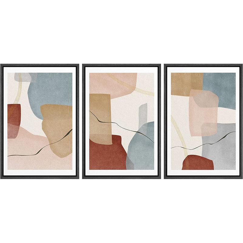 «Mid Century Shape», ensemble de 3 impressions sur toile, Noir, H 24 po x l 48 po x P 1,5 po