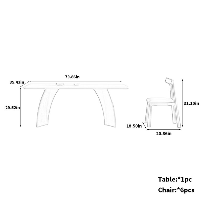 Durable White Ash Dining Table Set, 29.52"H x 70.86"L x 35.43"W