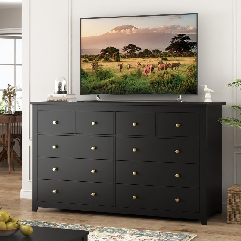 Eathen 52.2"W 10 Drawer Double Dresser, Black