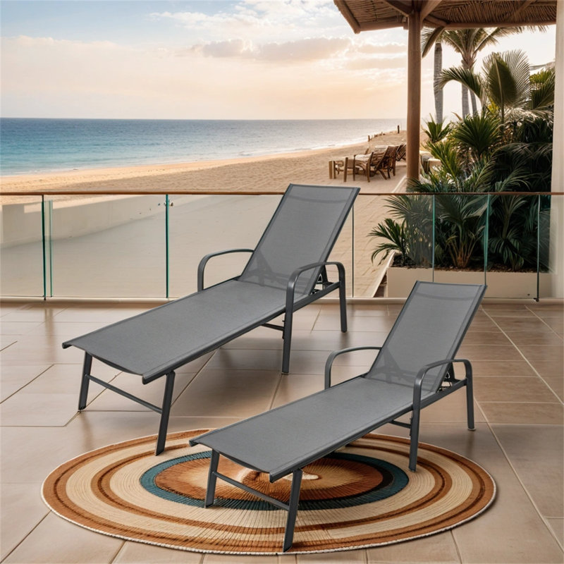 Rosaleah Outdoor Metal Chaise Lounge Set , Cushion Included