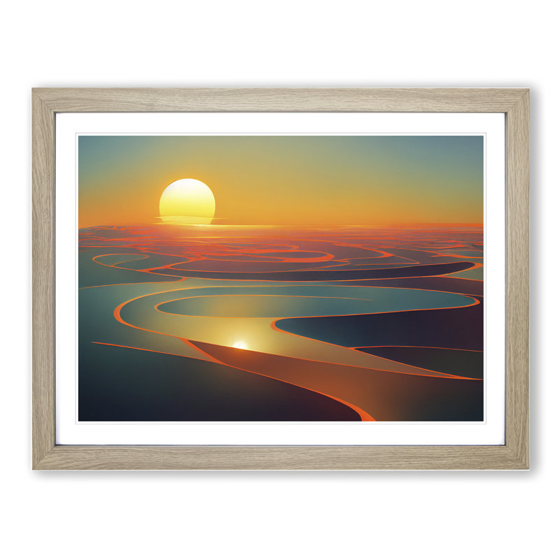 XH1022-6184X Modern Sunrise Abstract - Single Picture Frame Print, 34cm H x 46cm W x 2cm D, Oak