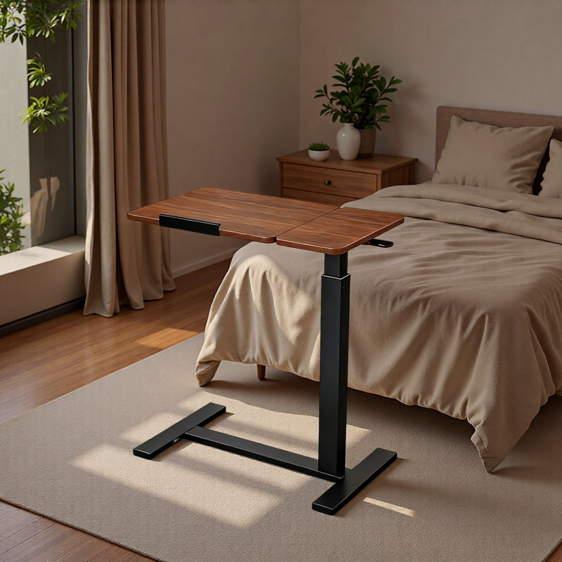 Bureau mobile mobile debout, bureau de chevet sur le lit avec bureau rabattable et 4 roulettes, table d'ordinateur portable réglable en hauteur et en angle, bureau au-dessus du lit portable pour la maison, le bureau, le bureau