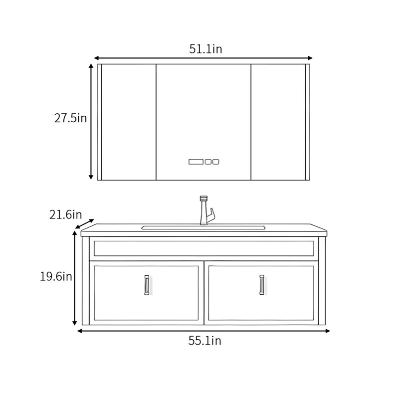 Glendale, 19.6" H x 55.1" W x 21.6" D