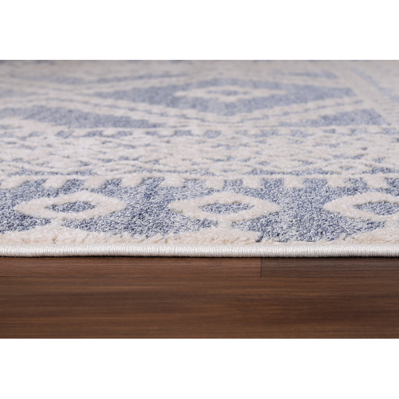 Tapis bleu en polypropylène tissé à la machine Pays-Bas en bleu, Rectangle 7 pi 10 po x 10 pi 2 po
