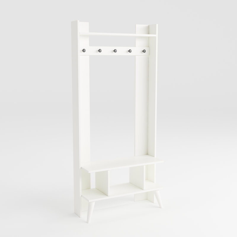 Shuler Hall Tree 83.6cm Wide with Bench, White
