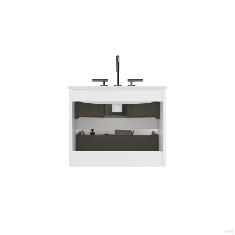 Meuble-lavabo mural avec lavabo en céramique avec trois trous de robinet, grand meuble-lavabo flottant de rangement, lavabo une pièce sans drain, pré-assemblé