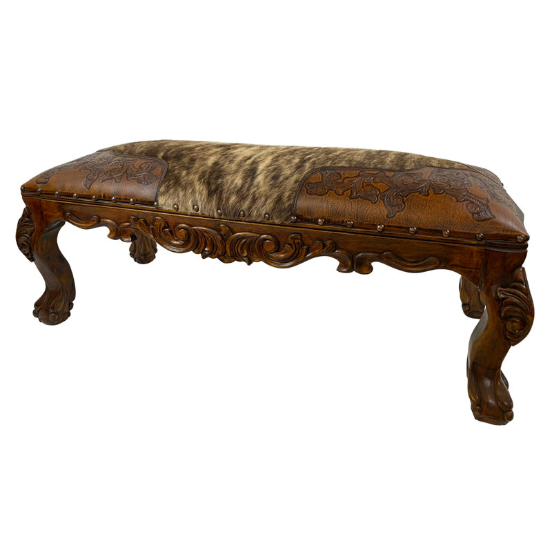 Aminah Genuine Fur Upholstered Bench, Rust
