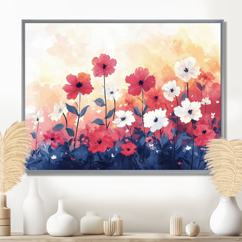 Jaciya Pastal Sunset Hues Seasonal Flowers - Fleurs saisonnières grand art mural, H 12 po x l 20 po, Argent argent