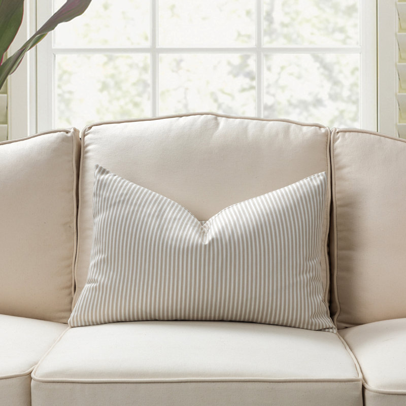 Michael Penny Ticking Pillow Cover & Insert, Pillow Cover Only - No Insert, Beige, Rectangle 14"H x 20"W