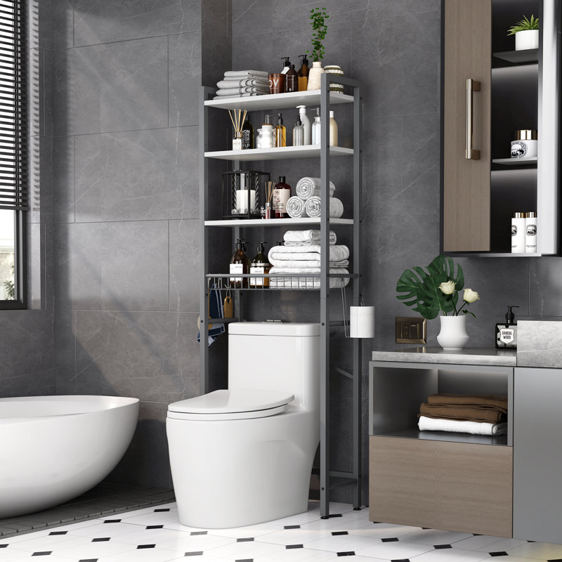 Agassiz Metal Adjustable Freestanding Over The Toilet Storage, White/Gray