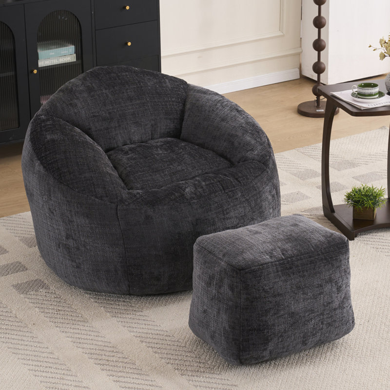 Fauteuil à billes en mousse avec revêtement en chenille ultra doux, Chenille noire