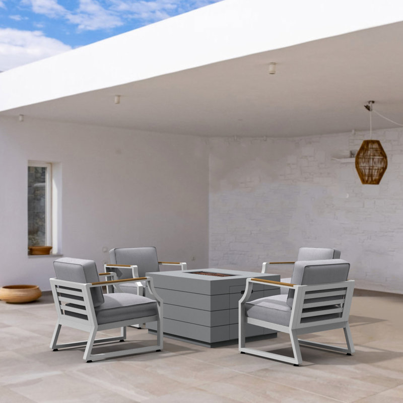 Tenslee 4 - Person Patio Dining Set with Rectangular Table , Cushions Included, White