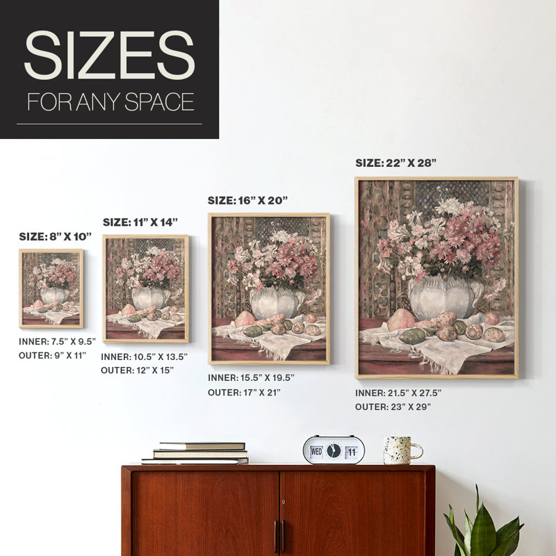 Reproduction florale vintage avec encadrement CCL XXXV - bois massif, Naturel, H 21 po x l 17 po