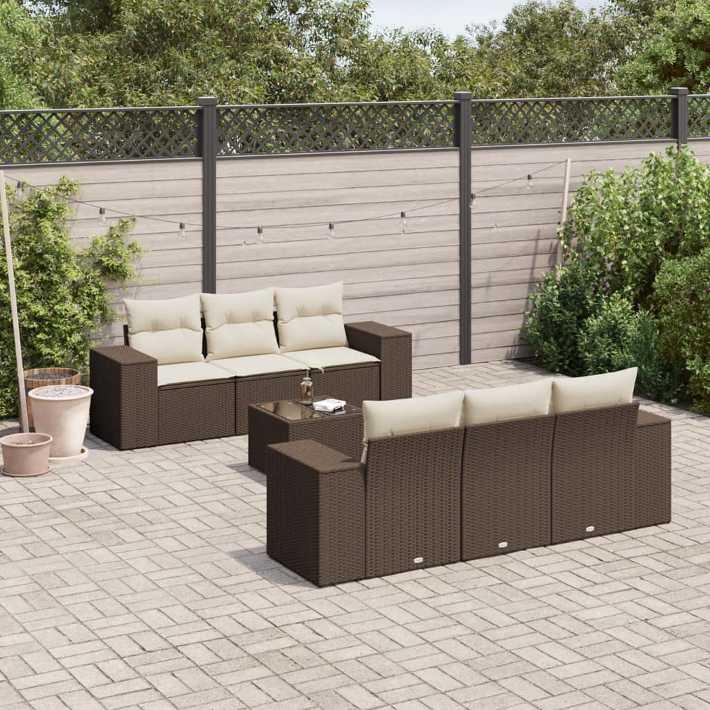 7-Tlg. Garten-Sofagarnitur Mit Kissen Poly Rattan