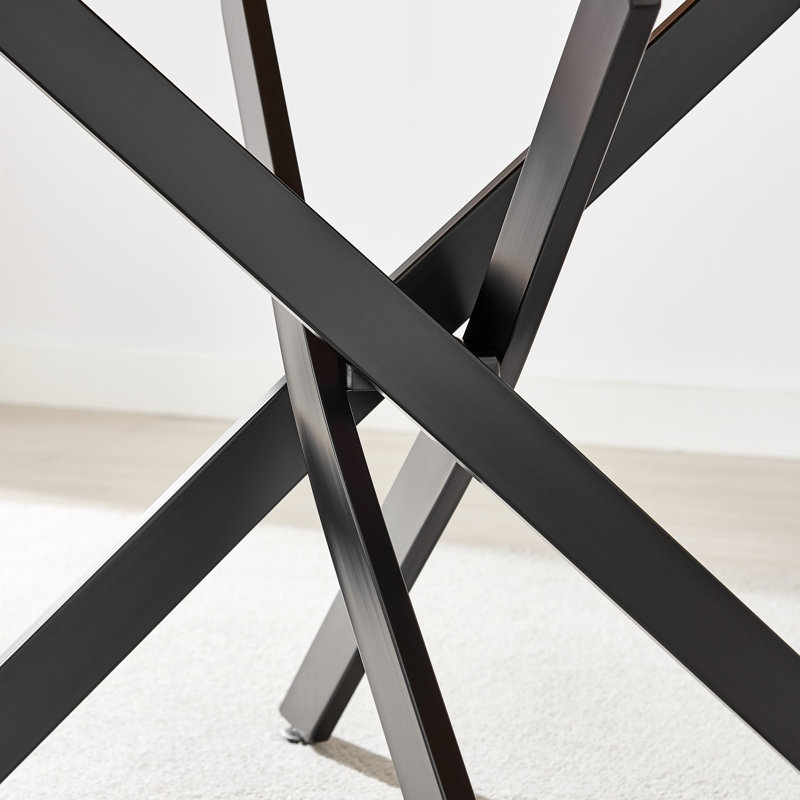 Lenworth Veneer Luxury Dining Table With Metal Legs - Modern Statement Design, Oak Wood, 75cm H x 150cm L x 90cm W