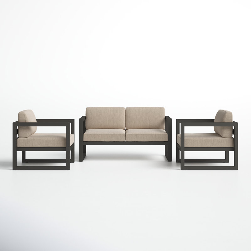 Avion 3 Piece Loveseat Set, Canvas Flax Sunbrella® Canvas, Slate
