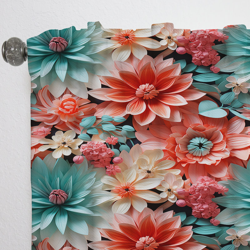 Corail Serenade motif tropical - rideau en velours tropical - obscurcissant - 1 panneau, L 52 po x L 84 po