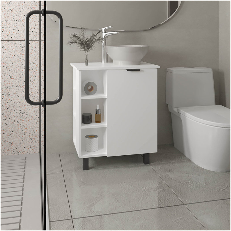 Vanity Sink With Sink, 1 Door, 4 Legs, 5 Shelves, White, White