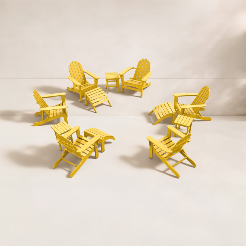 Leighton Foldable Outdoor Adirondack Set, Lemon Yellow