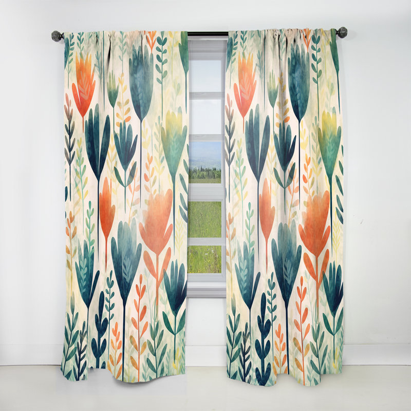 Abelhard sarcelle corail motif scandinave floral - rideau en velours traditionnel - obscurcissant - 1 panneau