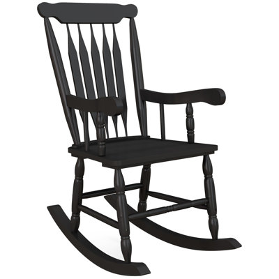Chaise berçante d'extérieur en bois Outsunny, 350 lb Chaise berçante avec haut dossier pour jardin, patio et balcon