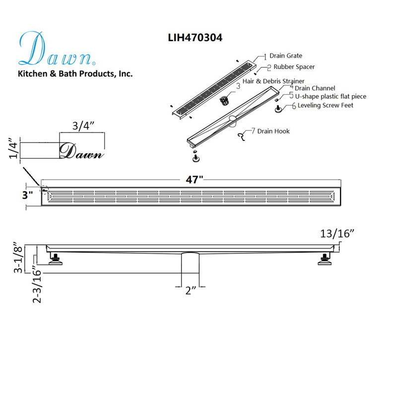 47 Inch Long Stainless Steel Linear Floor Shower Drain