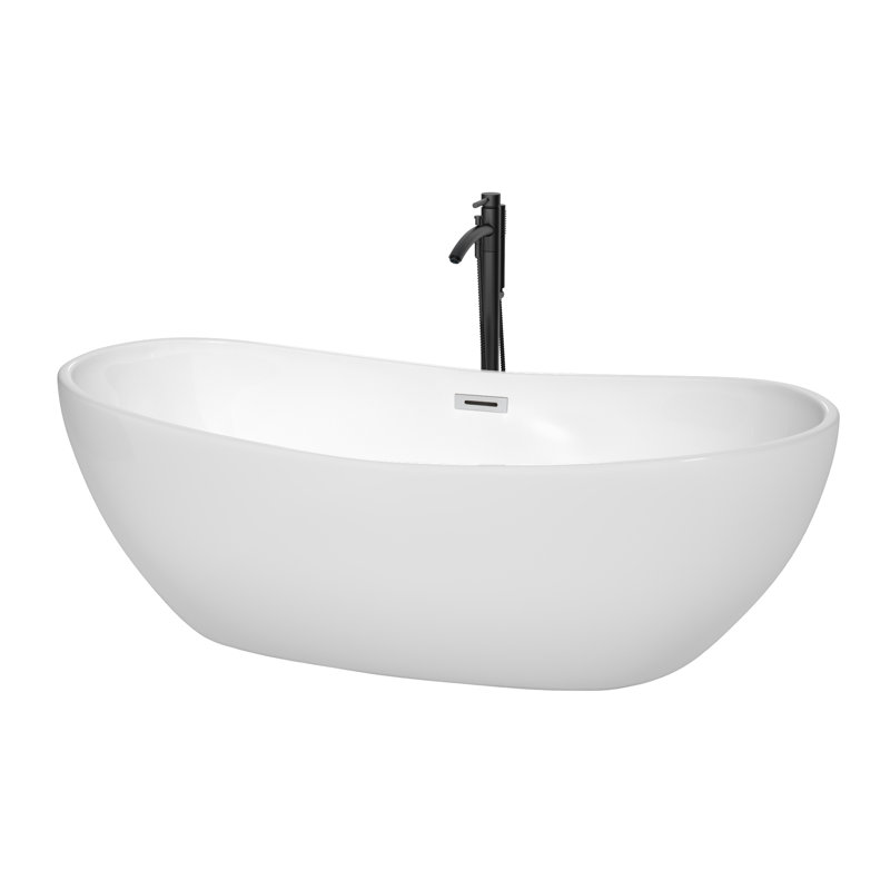 Rebecca 70'' x 32'' Soaking Acrylic Bathtub with Faucet, White/Polished Chrome/Matte Black