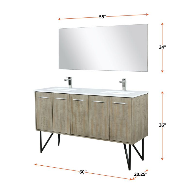 Lancy 60 in W x 20 in D Double Bath Vanity Mirror and Faucet Set, White Cultured Marble