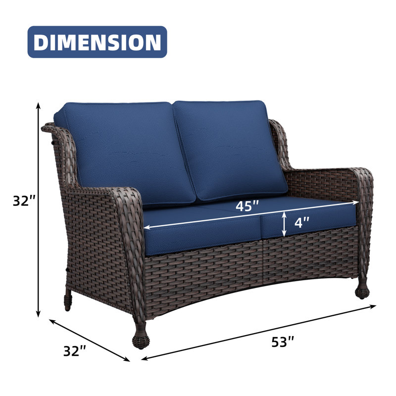 Wicker Outdoor Patio Loveseat, Navy