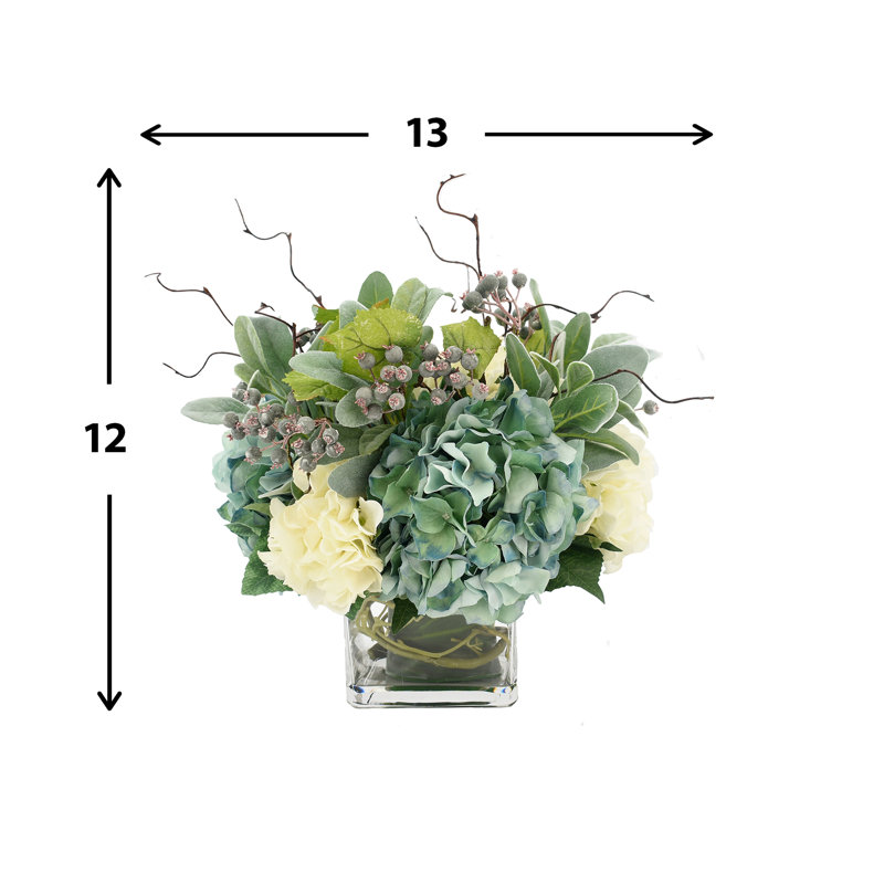 Assorted Hydrangea Floral Arrangement in Glass Vase