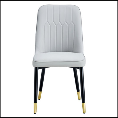 Chaises de salle à manger et de salon gris clair avec cuir synthétique, pieds en métal, rembourrage en éponge confortable pour la cuisine