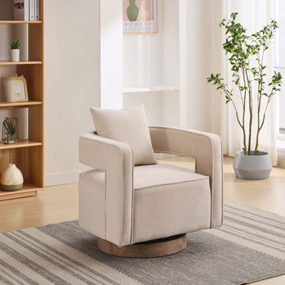 Fauteuil demi-tonneau pivotant à dossier ouvert de 29,1 po de largeur avec base vieillie pour chambre de bébé, chambre à coucher, salon, hôtel, bureau