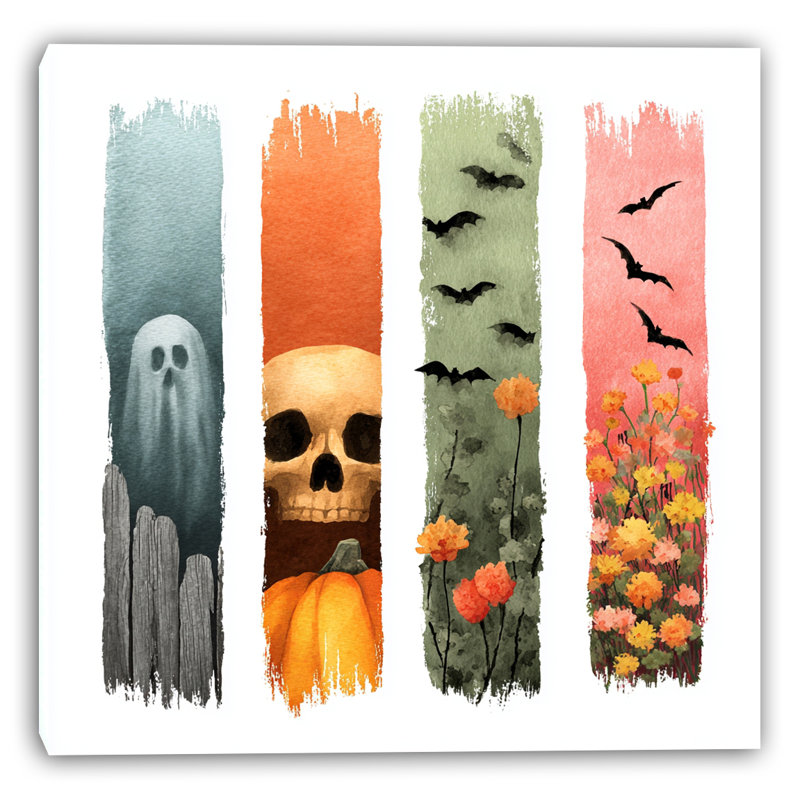 «Haunted Halloween Stripes III», art mural sur toile tendue, H 40 po x l 40 po