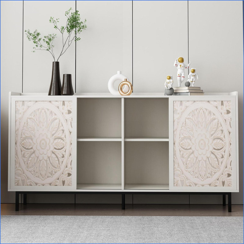 Buffet Buffet | Rangement blanc avec structure en bois de sapin massif | | Blanc