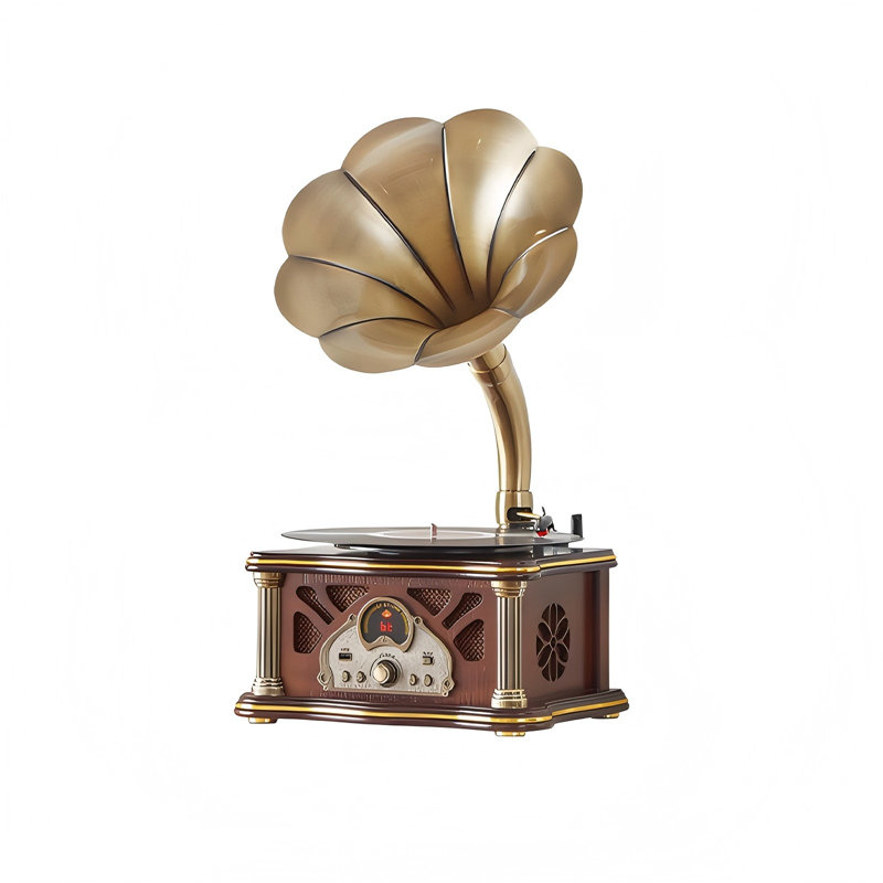 Tourne-disque Bluetooth 11,42 "avec cadre en chêne rétro et haut-parleurs intégrés, Brown