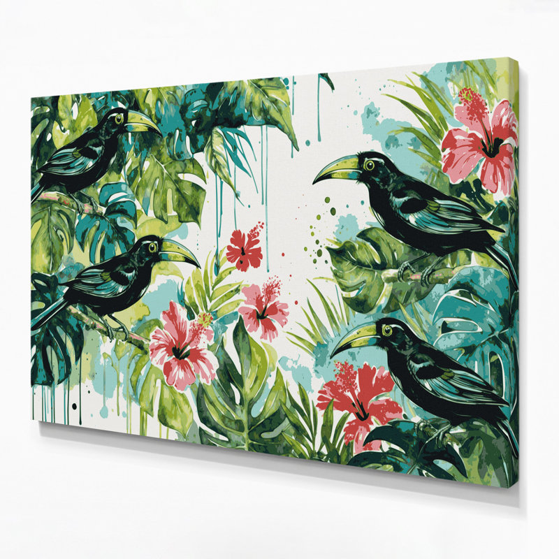 Hawaiian Mynah Birds, toile d'art beige, H 11 po x l 14 po