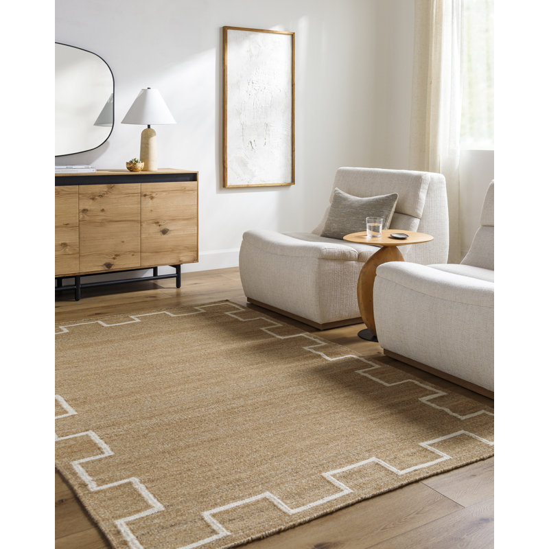 Tapis brun / blanc rectangulaire en laine tissé à la main à motif rectangulaire marocain Jerrylène