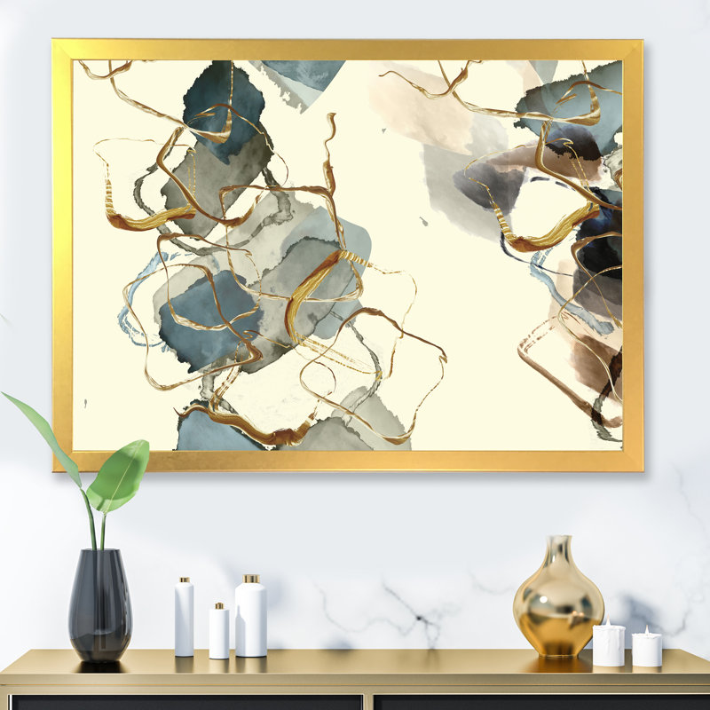 Gold Glam Squares VI - reproduction d'art sur toile, H 12 po x l 20 po x p 1 po, Cadre flottant doré