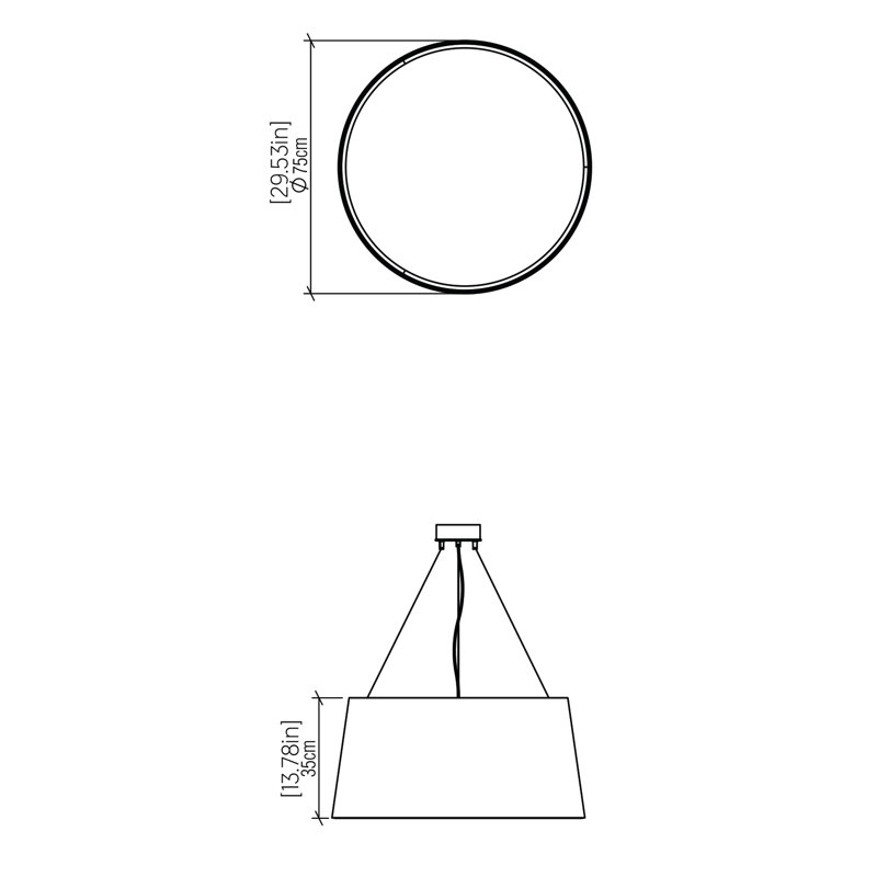 1 - Light LED Pendant, Imbuia, 13.65" H x 29.25" W x 29.25" D