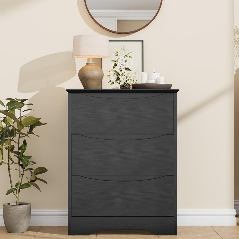 Commode 3 tiroirs en bois, commode moderne avec rangement profond pour chambre à coucher, salon, couloir, Noir