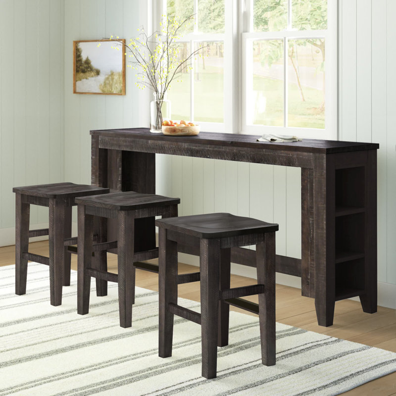 Karley 3 - Person Pine Solid Wood Solid Wood Top Trestle Dining Set, Barnwood Brown