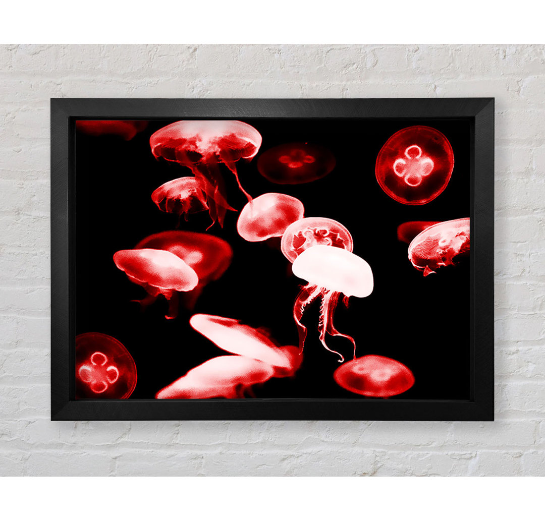 Gerahmtes Leinwandbild Red Neon Jellyfish