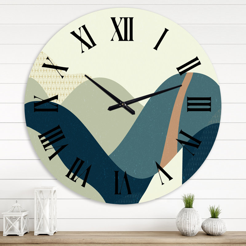 Abstrait paysage géométrique avec des collines - horloge murale moderne, Surdimensionné