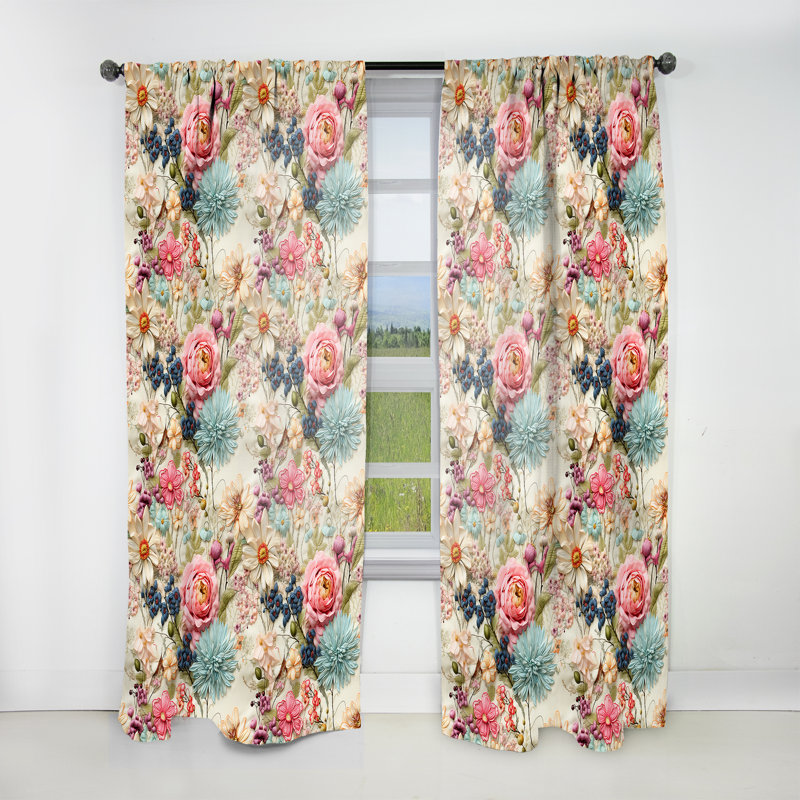 Volant rétro en patchwork floral - rideau en velours rétro - obscurcissant - 1 panneau, L 52 po x L 84 po