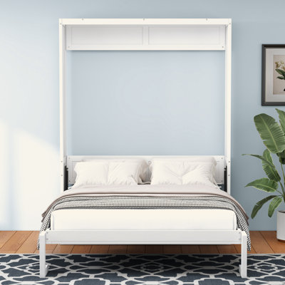 Full Size Murphy Bed,61.5-Inch Cabinet Bed Folding Wall Bed With Desk Combo Perfect For Guest Room, Study, Office, White(Old Sku:BS530194AAC)