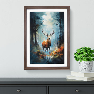 Stag In A Forest Gestural - Single Picture Frame Print on Wood
