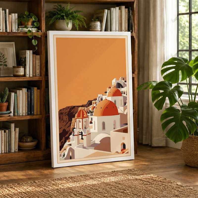 Hillside Mediterranean Retro - Wrapped Canvas, 24x16 - 61.0 x 40.6 cm, Cream Border