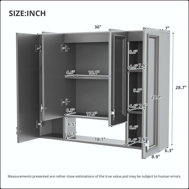Armoire murale moderne avec 5 tablettes réglables et tablettes ouvertes - gris
