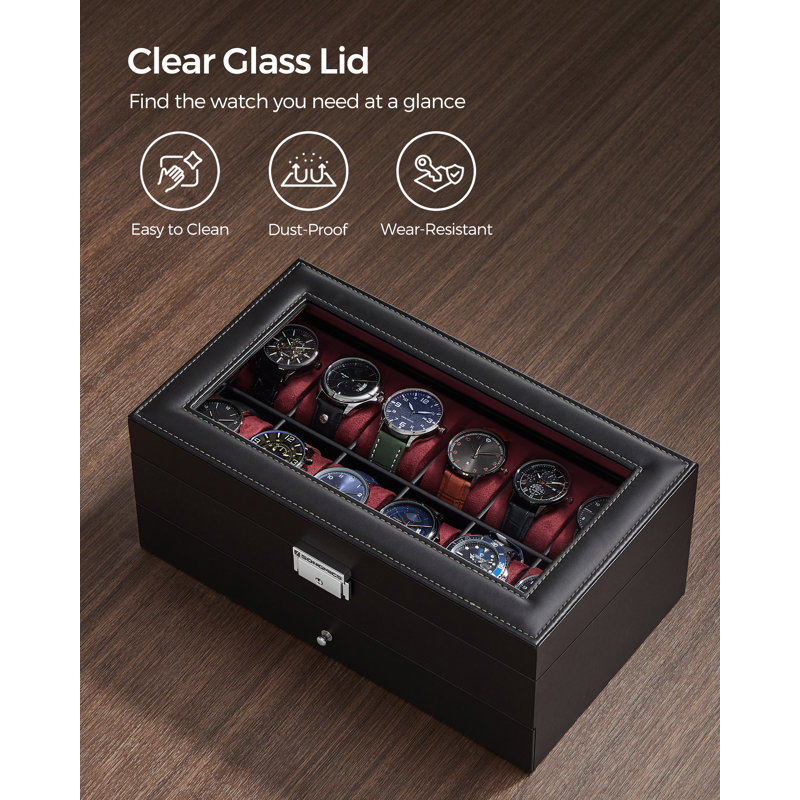 Sury Steel Watch Box +, Black/Wine Red